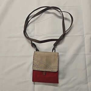 Ellington Crossbody Clutch Small Women's Travel Purse Tan Orange Canvas Leather